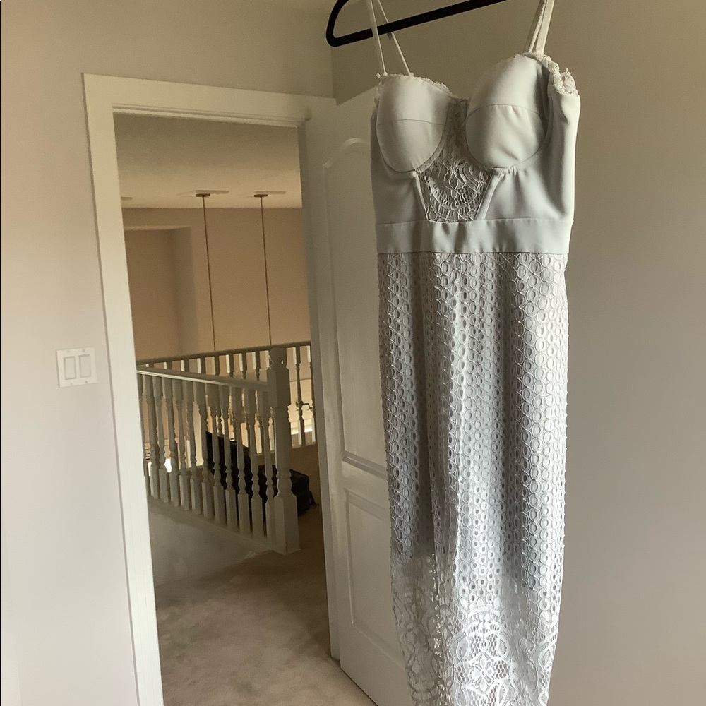 Bebe midi corset baby blue dress lace detail